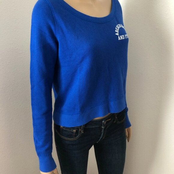 NWT Abercrombie & Fitch Womens Crop Logo Sweater Size S M Blue - Picture 4 of 4
